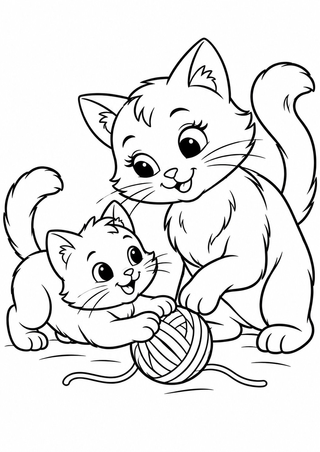 Раскраска Мама-кошка играет с котёнком